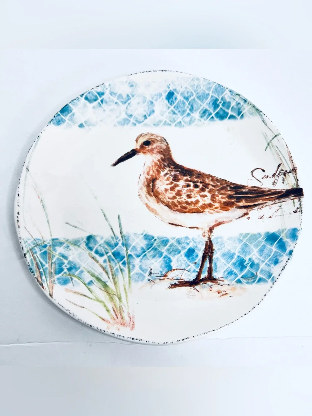 Pier 1 Imports Sandpiper Coastal Bird Salad Plate Blue Shore Beach 7.75”